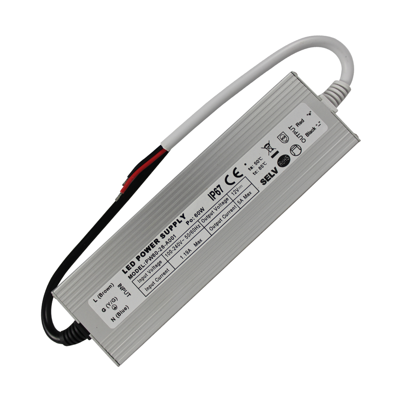 Fuente de Poder VinyLeds - 60W, 100-240V, 12V